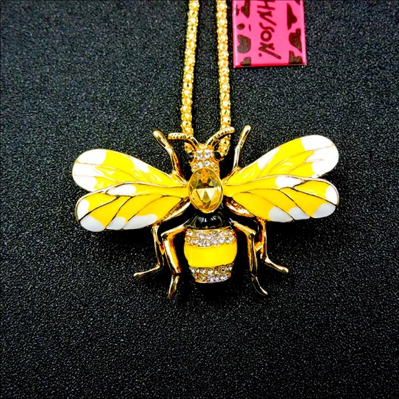 Betsey Johnson Yellow Bee Pendant Sweater Necklace